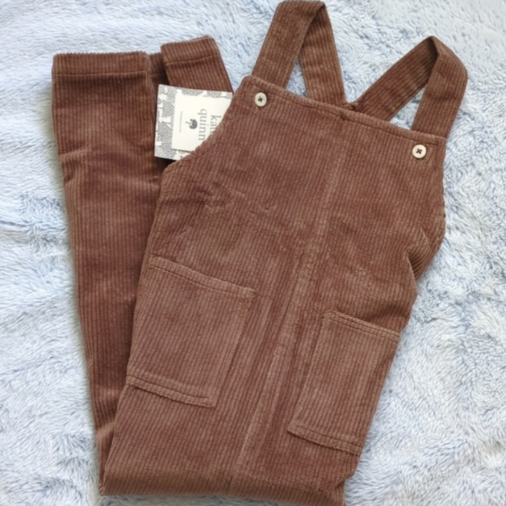 NWT 3T Kate Quinn Organics Patch Pocket Overalls Corduroy Shitake Shiitake Brown - Picture 4 of 4